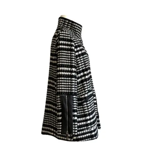 Rafaella Car Coat Black White Brushed Plaid Faux Leather Detail Outerwear Large