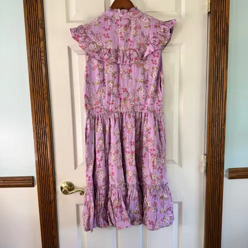Unique Vintage Purple Floral Prairie Dress Sleeveless Ruffle XL/14