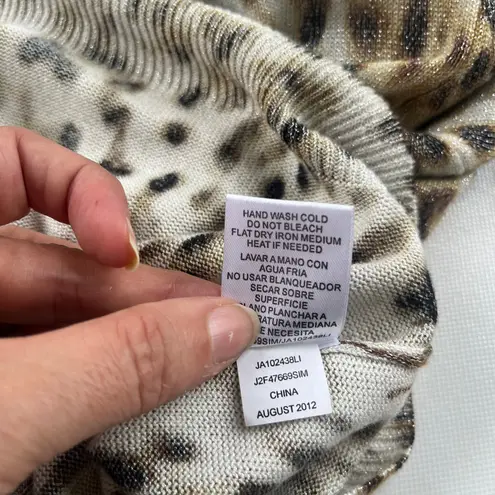 Joseph A Leopard Glitter Cardigan Womens Sweater Sz L Y2K Crystal Bling Glam