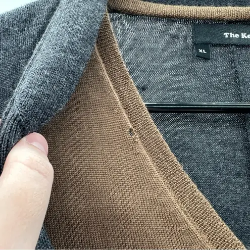 The Kooples  Wool Gray & Tan Long Sleeve Cardigan Sweater Size XL‎