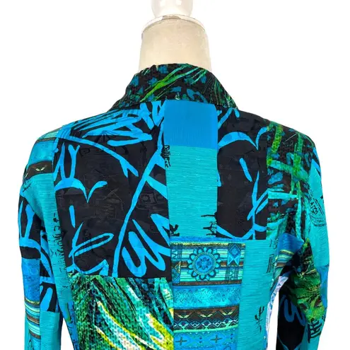Chico's  Oriental Art-to-Wear Patchwork Silk Linen Blazer Jacket Turquoise SZ 4
