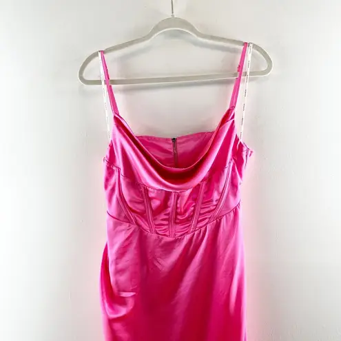 Retrofete Rosa Corset Drape Open Back Satin Maxi Slip Gown Dress Hot Pink Large