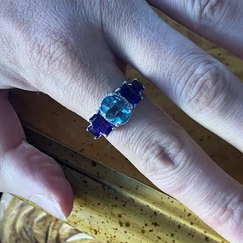 Teal Color Changing Fluorite African Amethyst Art Deco Ring Size 9 Purple
