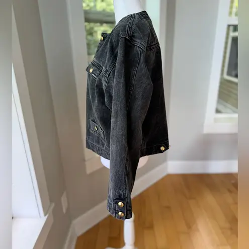 Vintage Jordache Black Acid Wash Cropped Denim Jean Jacket Brass Buttons Medium