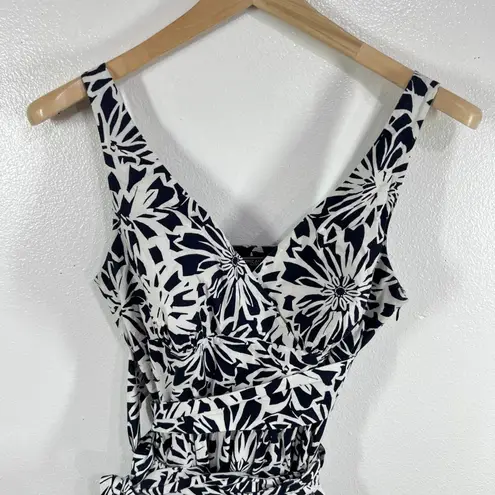 American Living Navy White Floral Fit & Flare Dress Belted Sleeveless Size 10