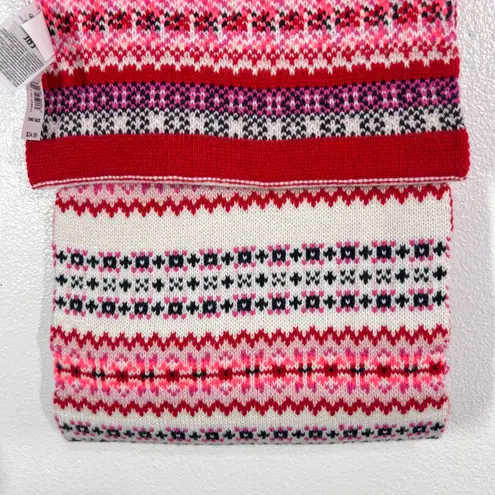 Gap  Fair Isle Knit Scarf Red Pink White Acrylic Cozy Winter Warm