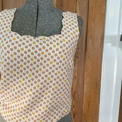 Monteau Scalloped Square Neck Retro Y2K Style Floral Dot Tank - Size Large