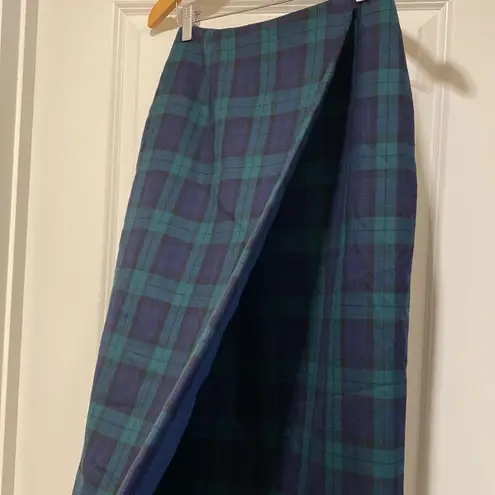 Vintage Austin Reed Wool Front Placket Preppy Conservative Maxi Skirt Size 6 Blue