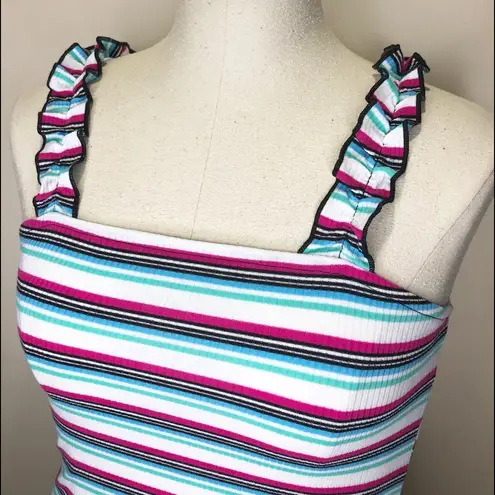 Self Esteem Striped Ruffle Strap Crop Top