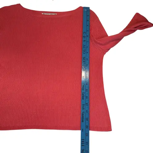 Stephanie Andrews Coral Ribbed 100% Silk Boat Neck Sweater Classic Staple Sz 4P Red
