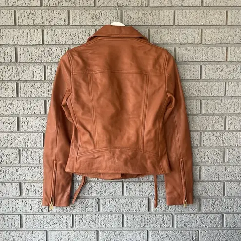 ALLSAINTS NWT Dalby Slim Fit Leather Biker Jacket Cognac Brown Size 2