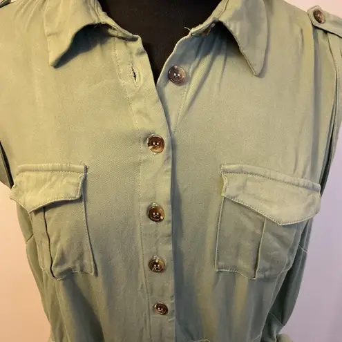 4. New York & Co Sleeveless Button Front Utility Shirt Dress Size Large Green