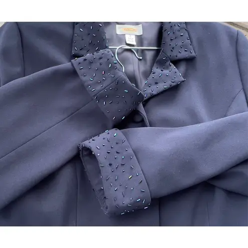 Talbots SK1 VTG  Blue Beaded Blazer Skirt Suit Set‎ Size 12