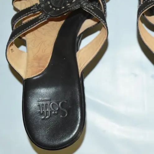 SOFFT WOMEN'S SLIDES SANDALS BLACK LEATHER CUTOUT WEDGE HEEL SLIP ON, 9M Size 9