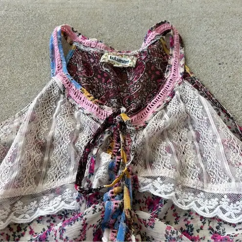 Lulumari Anthropologie Brand Mixed Media Colorful Lace Tassel Flowy Tank top