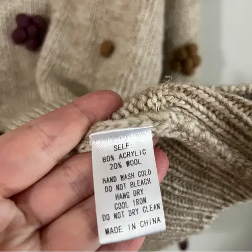 AndTheWhy Pom Pom Knit Sweater M/L Wool Blend Boho Cottagecore Neutral Tan Size L