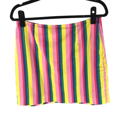 Staud Mini Skirt Striped Rainbow Colorful Cotton Stretch 10 Pink