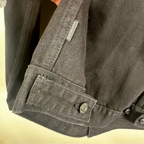 Balenciaga Denim Jacket Womens 44/ Large Black Embroidered Crew Logo Trucker