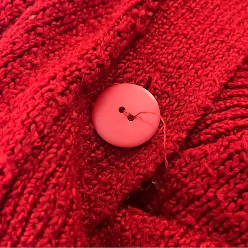 Vintage 90s DEB Chunky Knit Cardigan Shawl Collar Button Front Red S