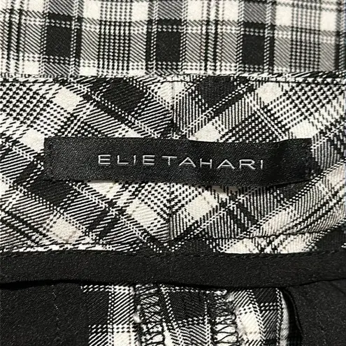 Elie Tahari Plaid Straight-Leg Crop Trousers Black White Plaid Size 6