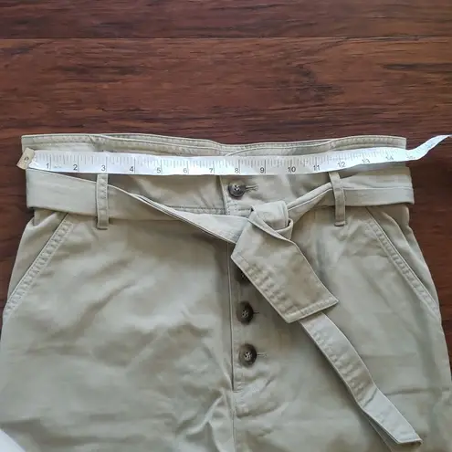 Sézane Sezane Women's Khaki Tan Preppy Belted High Waist Pants 100% Cotton Size 36