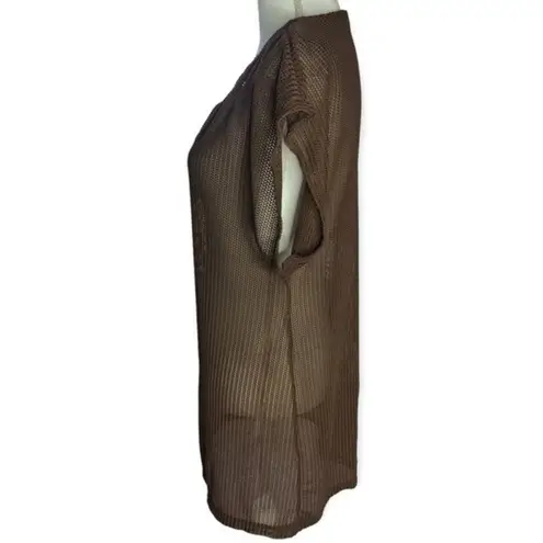 Islander Brown Short Sleeve Mesh Beach Coverup Dress