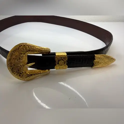 Vintage Chacon Black Alligator Belt Al Beres German Silver Buckle Size 36