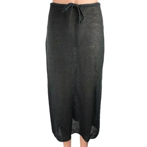 ONIA Black 100% Linen Knit Crochet Low Rise Semi Sheer Pull On Midi Skirt S