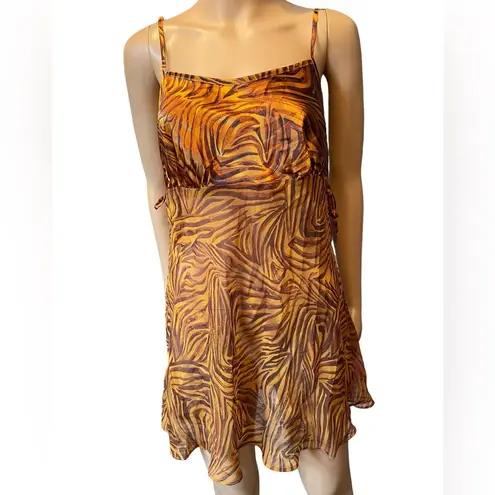 gilligan and o'malley Gilligan & O’Malley Vintage Y2K Gold Brown Wild Groovy Animal Print Slip Dress