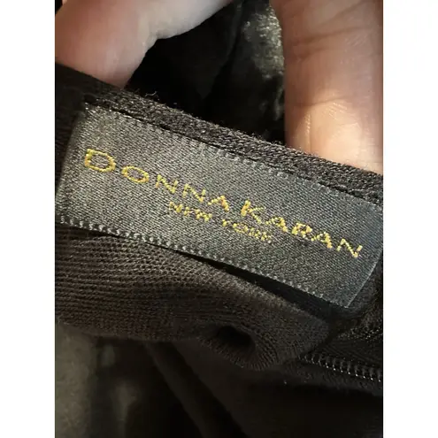 Donna Karan Vtg 80s 90s NY Black Wool Fit Flare Long Sleeve Bodysuit Dress US 8