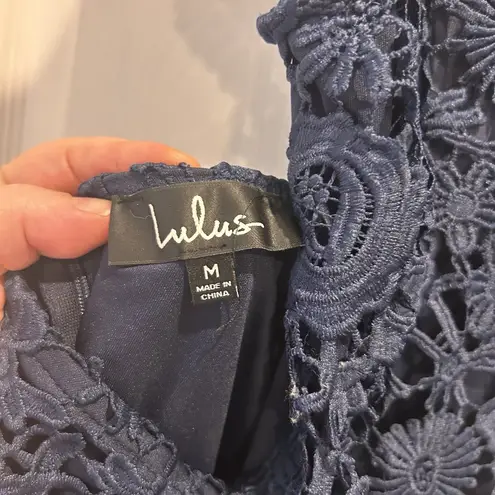 LULUS‎ Dress Love Poem Crochet Lace Mini Open Back Navy Blue Medium NWT Wedding