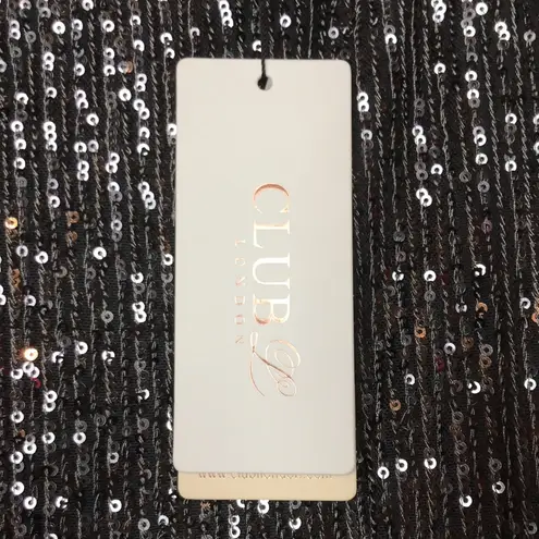 NWT Club London Women’s Black Silver Sequins Leg Slit Maxi Skirt Size 6