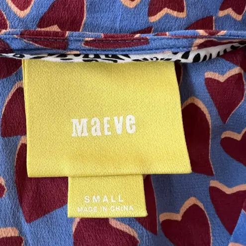 Maeve Anthropologie Blue Hearts Silk Blouse Kimono Style Size Small