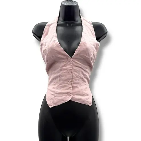Nicholas Nia Halter Vest Top Light Pink Tie Back Women’s Size 6 Cropped Button