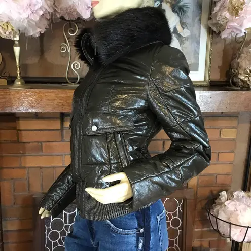 FRATELLI ROSSETTI BROWN LEATHER & BEAVER FUR COLLAR BOMBER JACKET (40) Size undefined