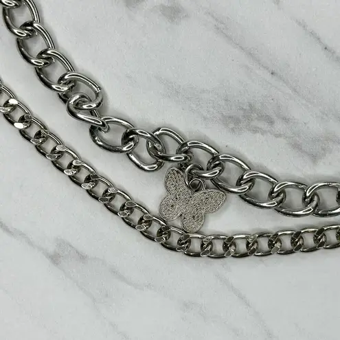 Butterfly Charm Silver Tone Metal Chain Link Belt One Size (OS) ✨