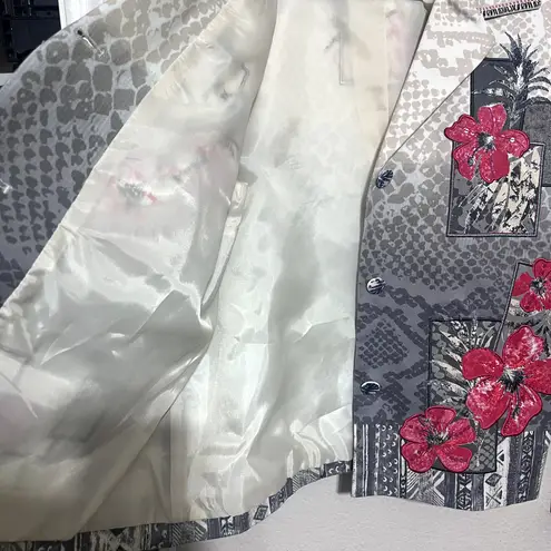 Christina Hope sz M Jacket Blazer Hibiscus Floral Wood Buttons VTG White Size M