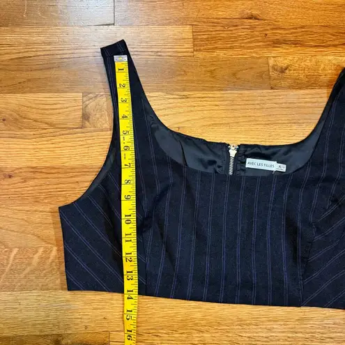 Avec Les Filles Womens XL Pin Stripe Suit Sleeveless Zip Crop Top Corporatecore