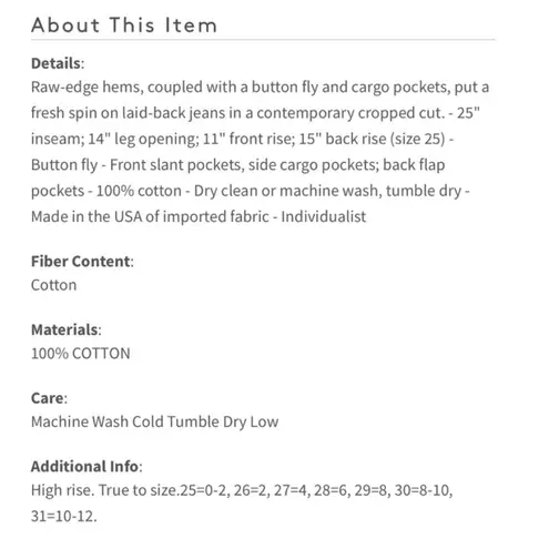 Vince  Drop Slouch Cargo Jeans Size 28