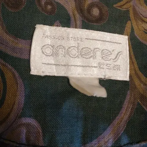 Vintage 80s Dress Linen Dress Green Pencil Skirt Floral Short Sleeves Button