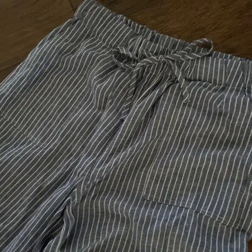 Thread and Supply TS  Linen Blend Stripe Wide Leg Crop Drawstring Pants