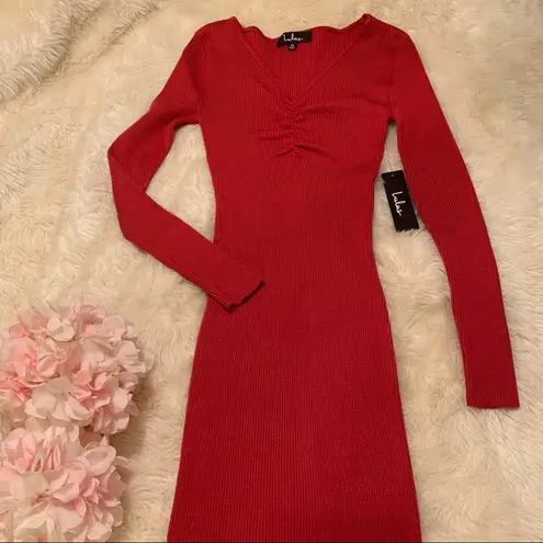 Lulu’s Brick Red Ribbed Bodycon Sweater Dress Size XS