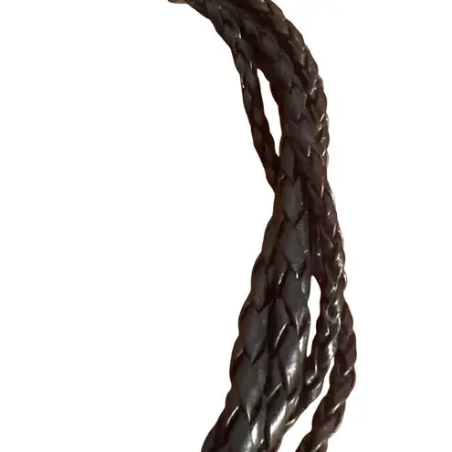 Chunky Chicos Necklace Black Braided Leather Mixed Metal Beads Multi Strand Adj Silver