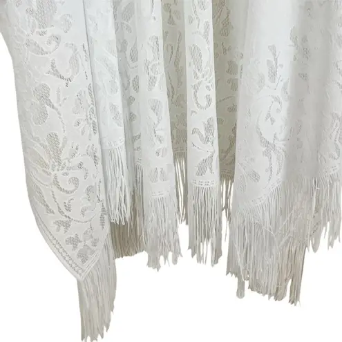 NWT New Directions White Lace Fringe Trim Kimono Cover Up One Size Size undefined