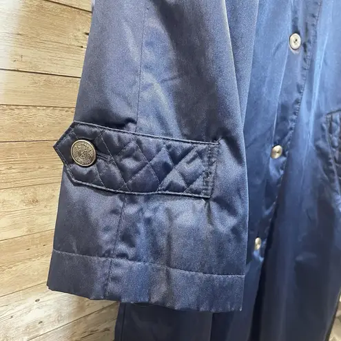 London Fog Vintage Womens 14P Blue Trench Coat Removable Liner Quilted Collar