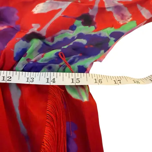 Anthropologie x DELFI Collective Fringed Dress Floral Print Red Large No Belt