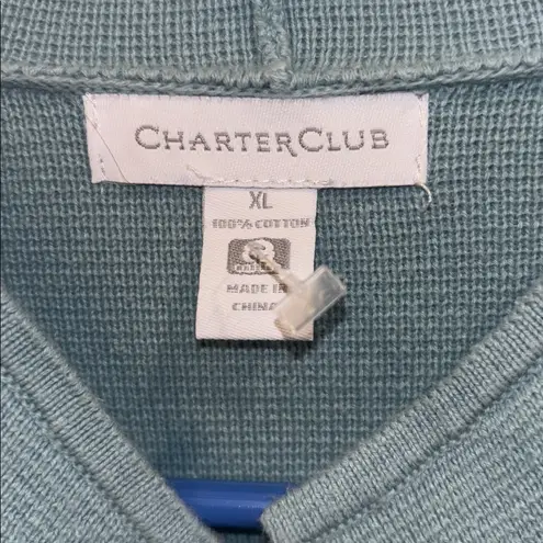 Charter Club Soft Blue and Light/ Dark Gray Knit Cardigan Open Front No Buttons