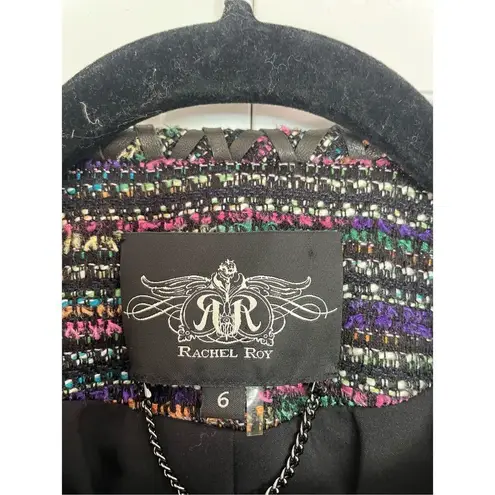 Rachel Roy genuine leather and boucle zip front blazer 6