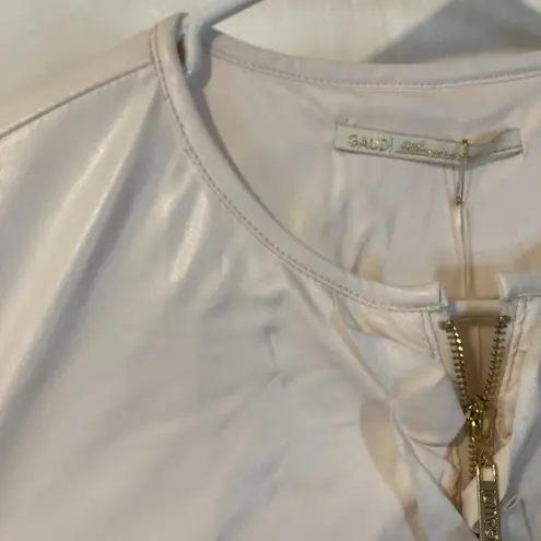 NEW Gaudi women's size 44 IT light rose zip up ruffle faux leather jacket NWD Pink Size M