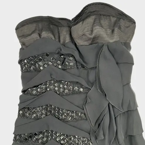 Roberto Cavalli NEW Black Tiered Silk Beaded Strapless Mini Dress Size 40 US 4